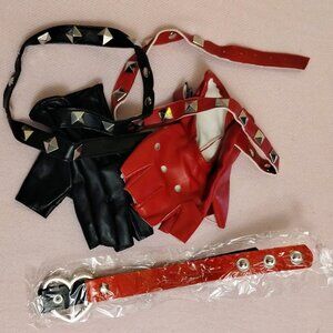 Harley Quinn (OS) Fingerless Moto Gloves and Necklace
